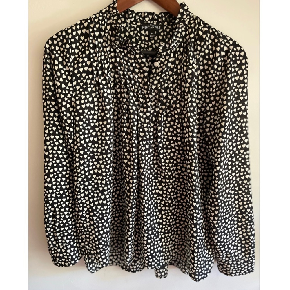 J Crew Blouse | Black Top with White Hearts